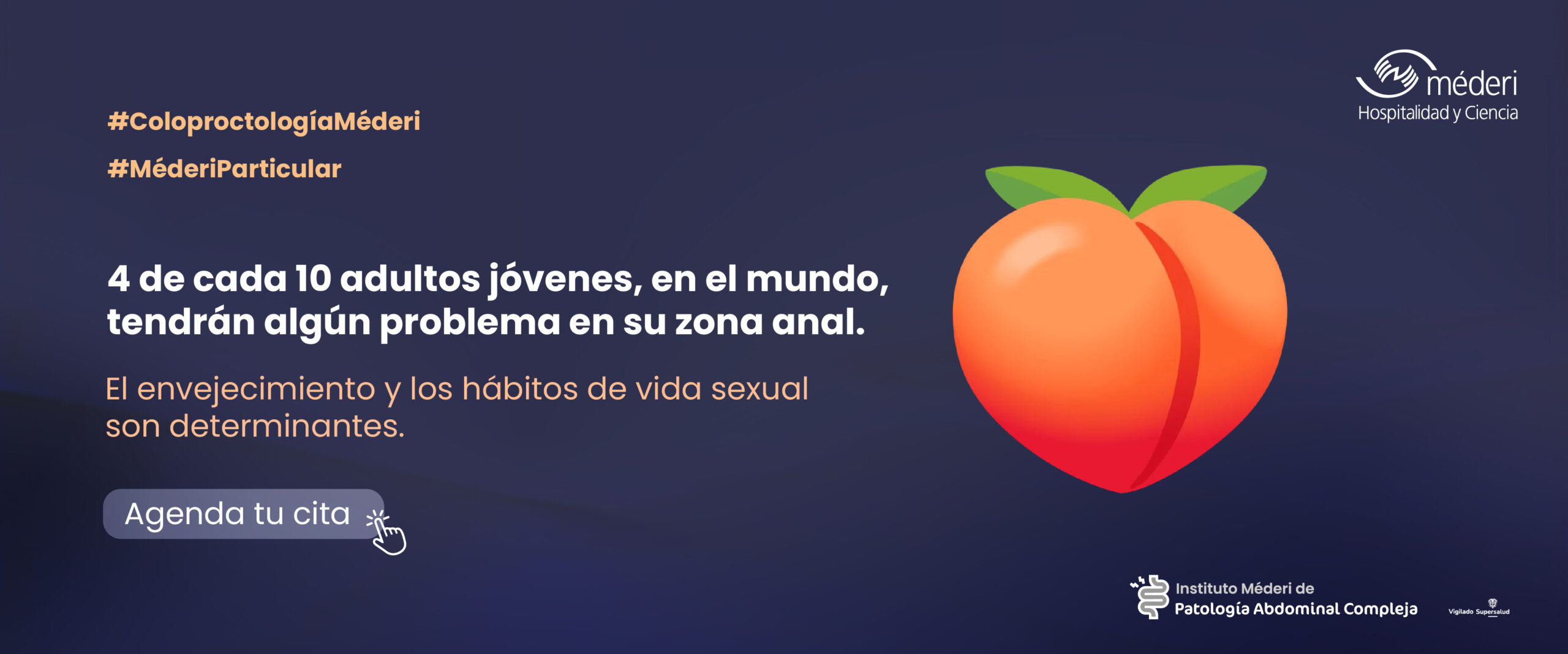 Proctólogo Particular Bogotá | Especialista en Salud Anal Méderi Banner de servicios particulares en Bogotá sobre proctología y cuidado de la zona anal frente al envejecimiento y hábitos.