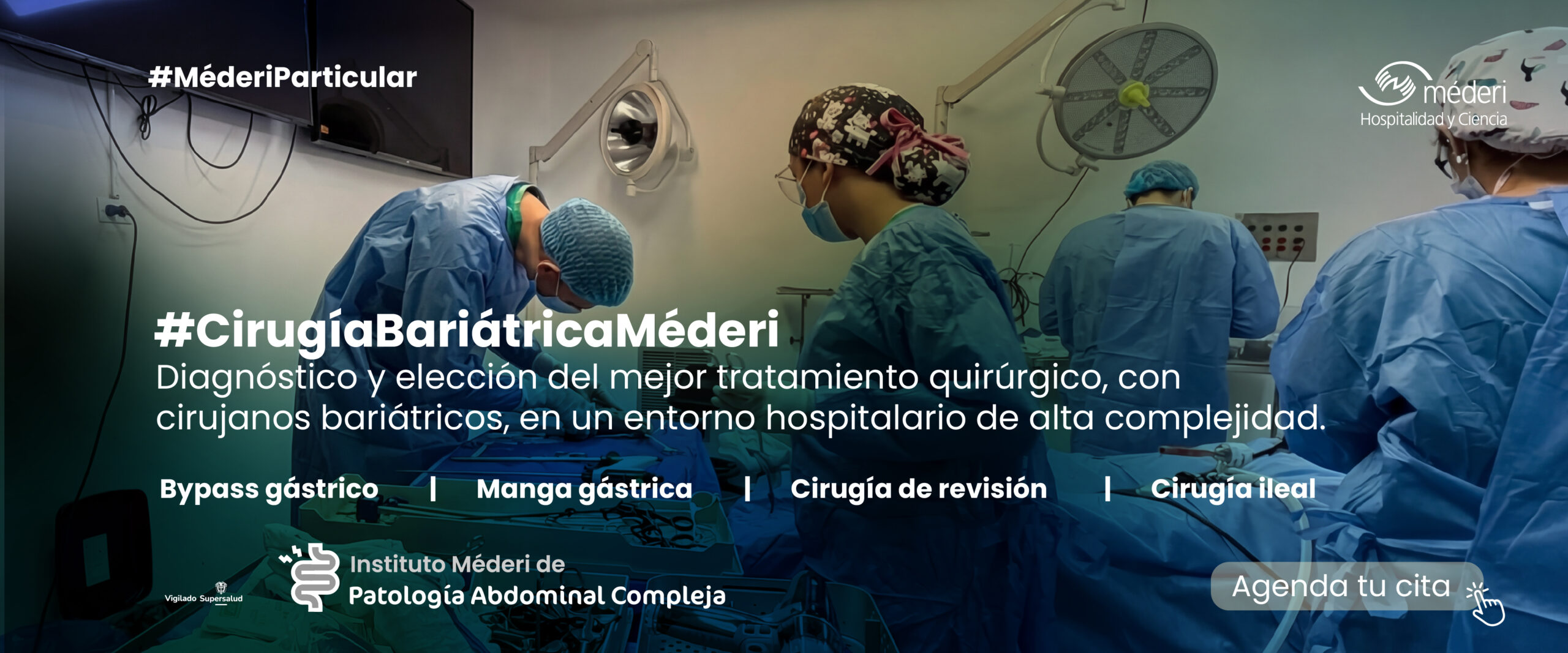 Quirófano Cirugía Bariátrica Méderi Especialistas del Hospital Méderi realizando cirugía bariátrica avanzada en un entorno de alta complejidad.
