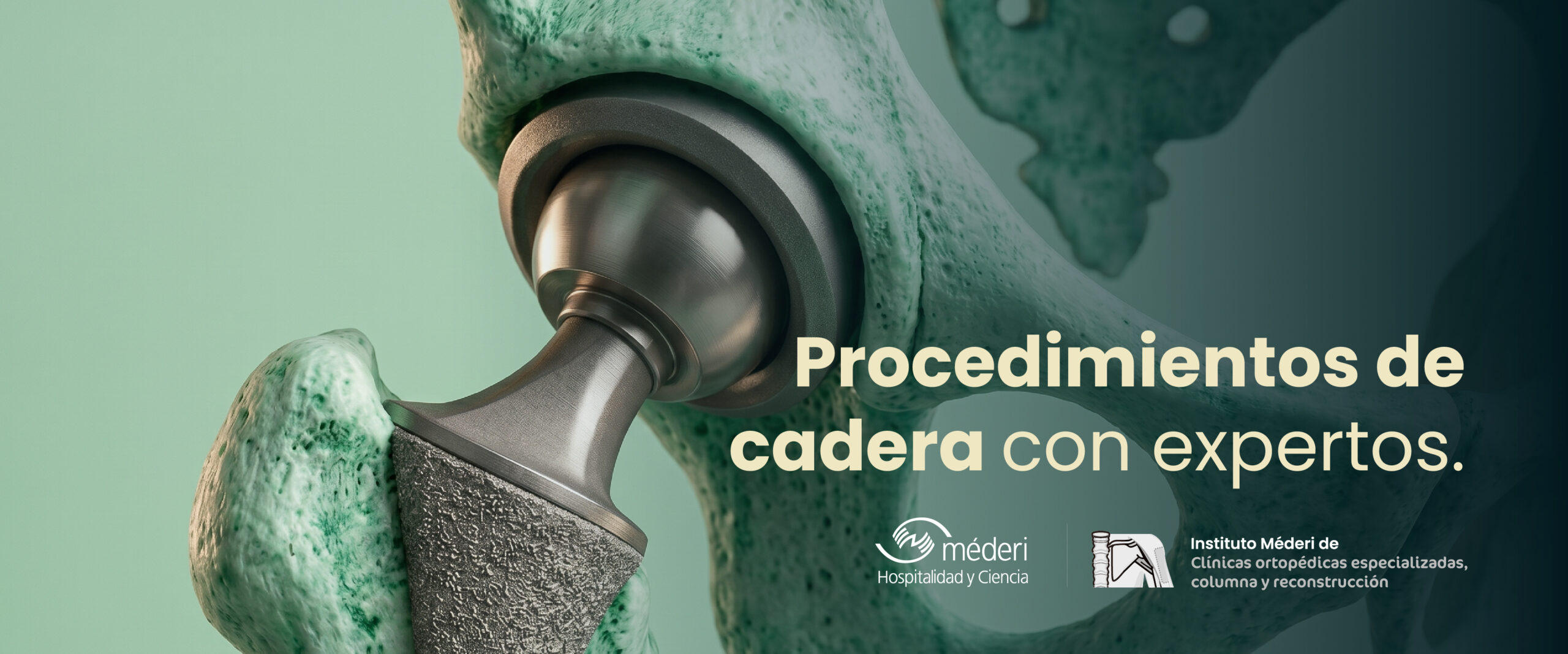 Representación médica institucional enfocada en el cuidado, la movilidad avanzada y la alta complejidad de la estructura de la cadera.